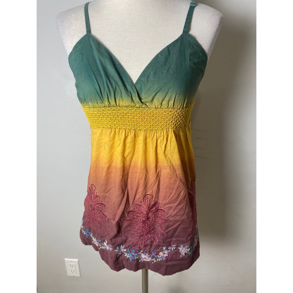 Lulumari Ombre Cotton Camisole Top Embroidered Boho Y2K Indie Multi Color Small